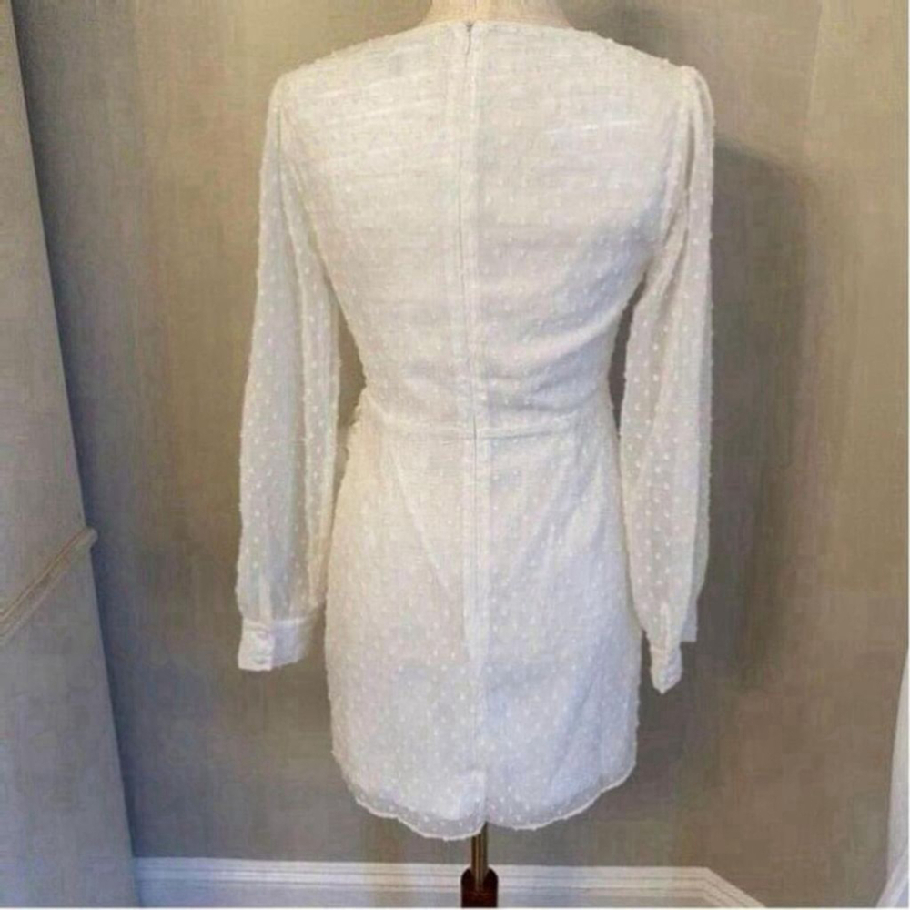 Lulus Much Love White Swiss Dot Long Sleeve Tie-Front Mini Dress Size Small - Picture 4 of 10